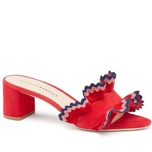 Loeffler Randall Red and Pink Ruffle Sandals Sz 7